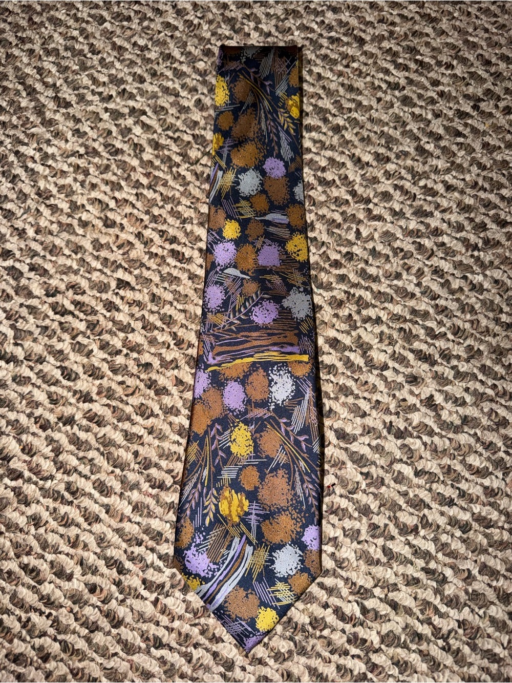 Pierre Balmain Black Silk Tie with Yellow, Purple, White & Brown Dots